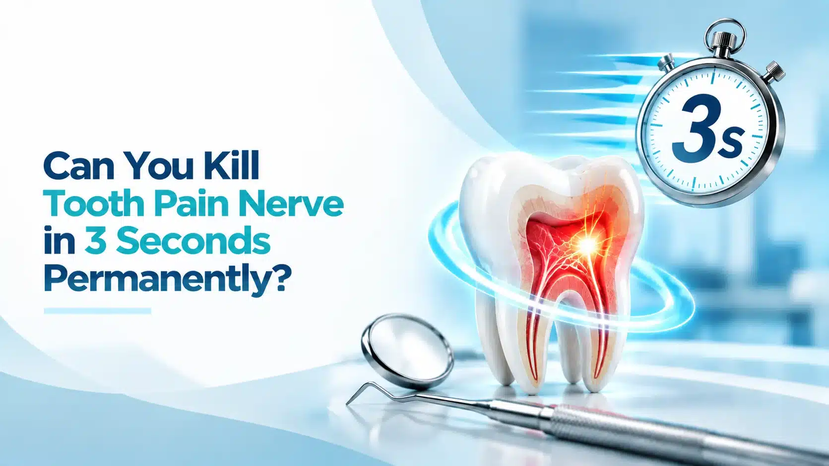 3D tooth illustration showing an inflamed tooth nerve and dental pain treatment concept for Can You Kill Tooth Pain Nerve in 3 Seconds Permanently